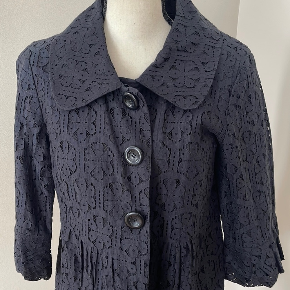 Charter Club Navy Blue Lace Eyelet Overlay Blazer/Jacket. Size 12